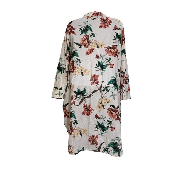 Zara Floral Button Down Tunic Top L Longline Shirt Dress Boho Cottagecore Chic - Picture 3 of 8